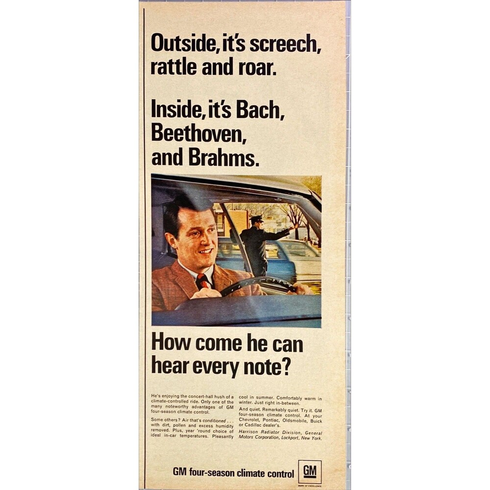 GM Four-Season Climate Control "Remarkedly Quiet" Vintage Print Ad 1968